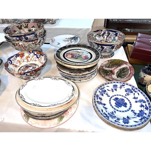 471 - A selection of Amherst and other pedestal and other stone ware bowls, plates etc