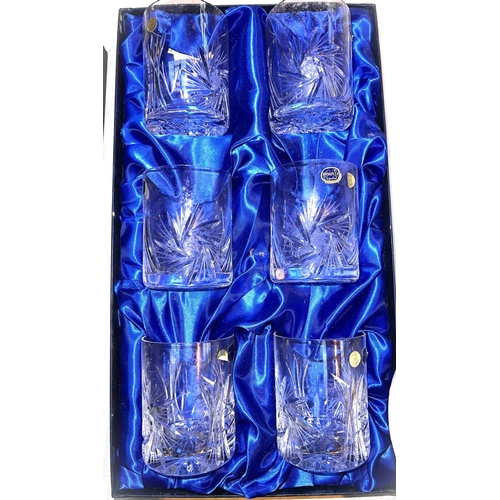 481 - A set of 6 Bohemian crystal tumblers by Henry Marchant,  boxed, 10cm; 8 Bohemian crystal wine g... 