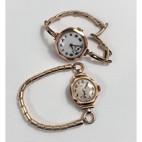 675 - An early 19th century lady's watch in  9 carat hallmarked gold, on expanding bracelet, stamped ... 