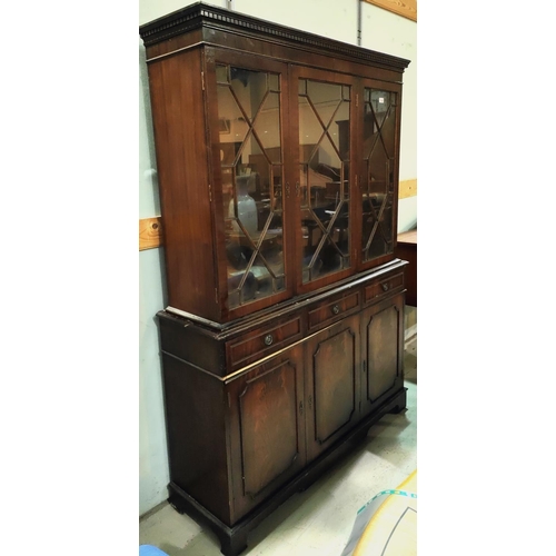 1060 - A mahogany glazed door library bookcase Georgian style three astral glazed doors three cupboards bel... 