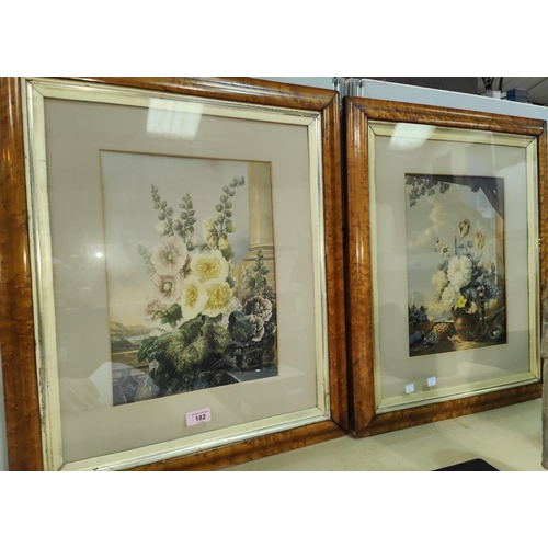 182 - A 19th century pair of Baxter colour prints, botanical subjects, in burrwood cushion frames, 62 x 51... 