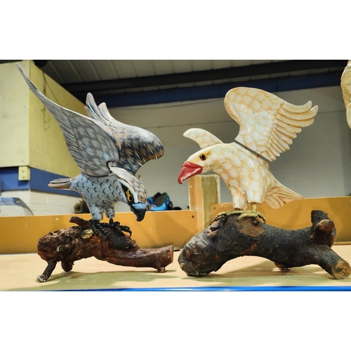 73A - A carved and painted wood eagle; a carved boxwood eagle