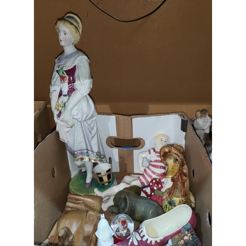 75 - A large Victorian coloured bisque figure of a woman; other figures, animals and decorative china.