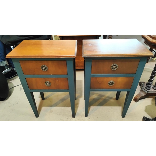 904A - A pair of two height bedside drawers with coloured legs