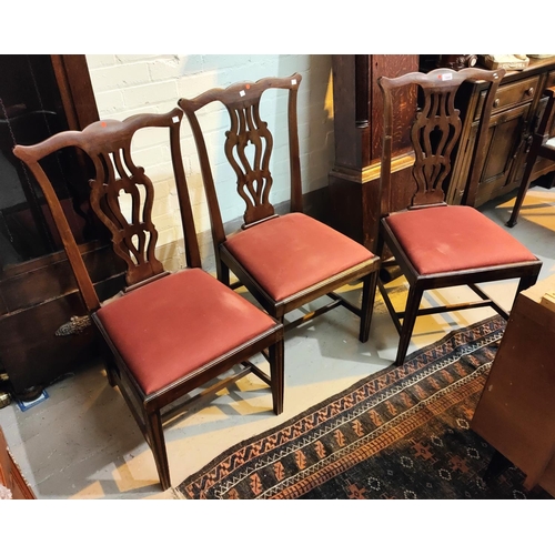 1006 - A 19th century set of 4 mahogany Chippendale style dining chairs with pink drop in seats