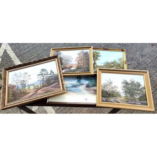 19 - A selection of gilt framed oil paintings and water colours