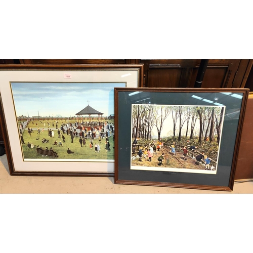 832 - A large pencil signed limited edition Tom Dodson print Bandstand, another smaller of children playin... 