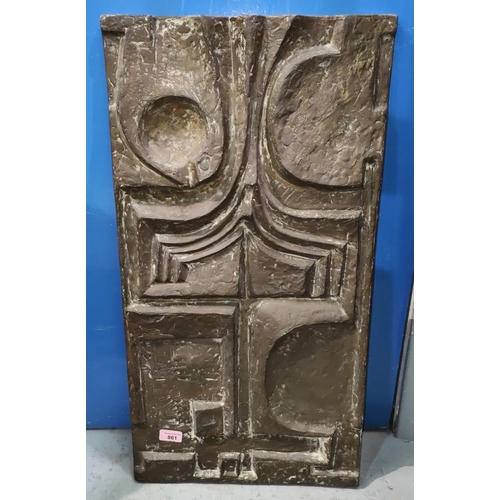 861 - A bronzed fibre glass wall plaque with geometric decoration, 74 x 39cm, in good condition