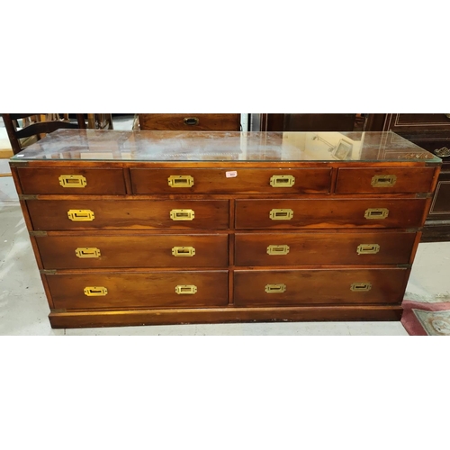 902 - A reproduction yew wood sideboard in the form of a military chest, fitted 9 drawers and inset brass ... 