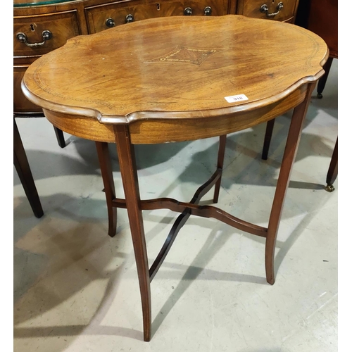 918 - An Edwardian inlaid mahogany 2 tier occasional table with oval top, on square splay legs