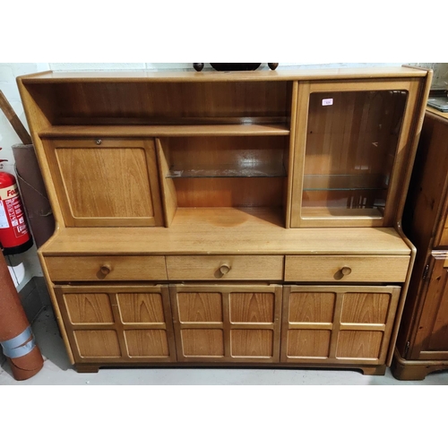 928 - A mid 20th century teak high back sideboard with 3 drawers and cupboards below, fall front cocktail ... 