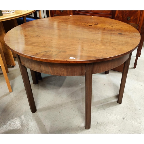 933 - A pair of Victorian mahogany demi lune side tables, with central connecting leaf, on squared fluted ... 