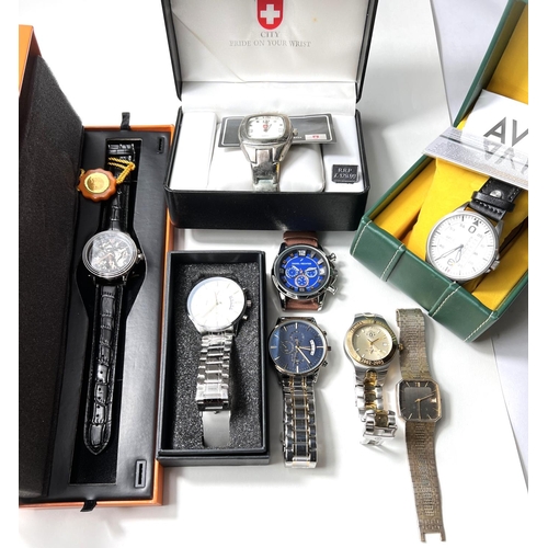 609 - A selection of mainly boxed gents fashion watches including AVI-8 Hawker Harrier and a Swiss City Qu... 