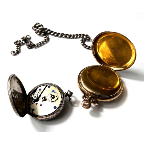 829 - A white metal open face pocket watch with decorated enamel dial, a gilt metal open face pocket watch... 