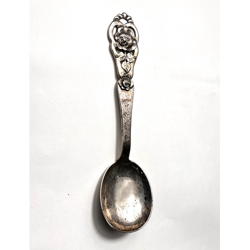 830 - A Scandinavian large planished spoon with pierced flower terminal, stamped 830, NM