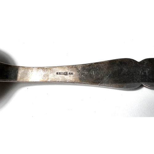 830 - A Scandinavian large planished spoon with pierced flower terminal, stamped 830, NM