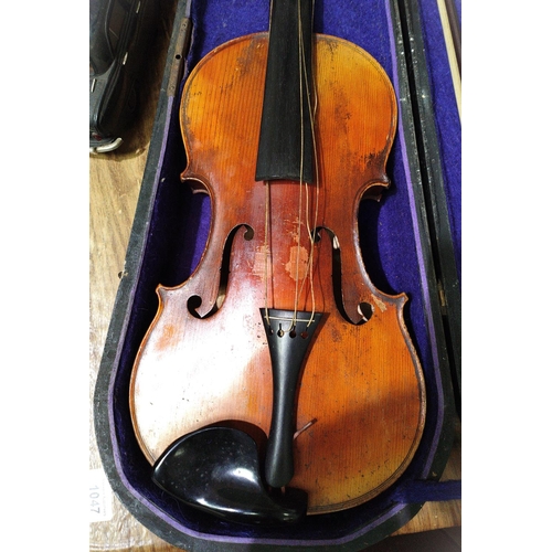 336A - A late 19th early 20th century two piece back violin, bearing paper label for Copie de Antonius Stra... 