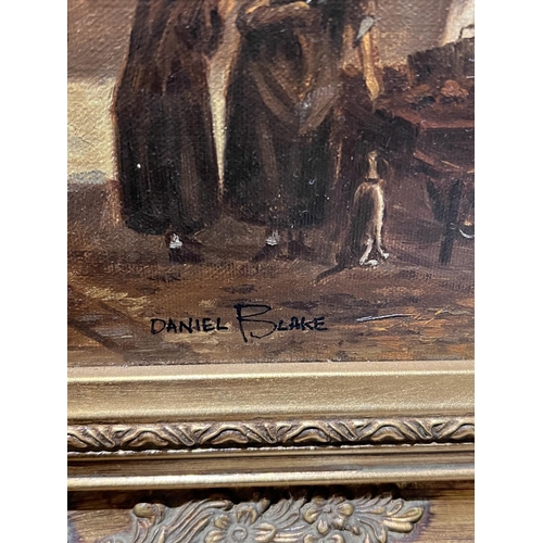 850 - Daniel Blake:  19th century continental street scene with church, tall buildings and figures, o... 