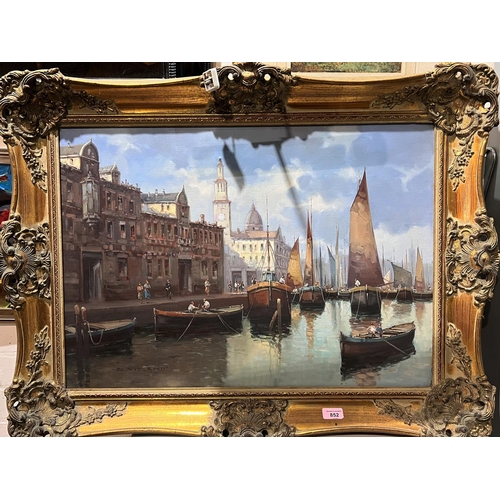 852 - 20th Century:  Venetian Canal Scene, oil on canvas, signed indistinctly, 49 x 70cm