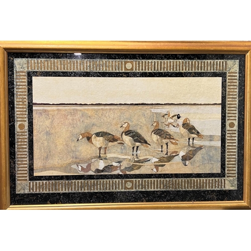 855 - After Alison J Jones, Ducks in an estuary, print on textured paper, 48 x 74cm, framed and glazed, ot... 