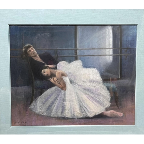 857 - O. Bugla, Male and female ballet dancers reclining, pastel sketch, signed, 43 x 53cm, framed and gla... 