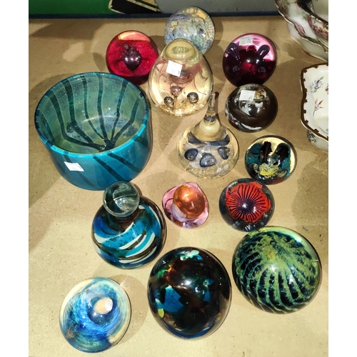 535A - A selection of Mdina, Caithness and other coloured paper weights and glassware etc