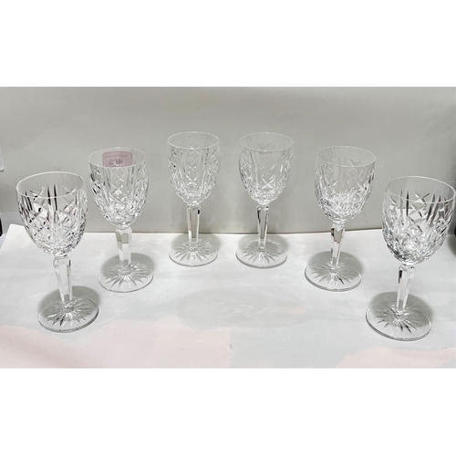 488 - Six Waterford Glengarriff pattern wine glasses with hexagonal tapering stems, height 16.5cm