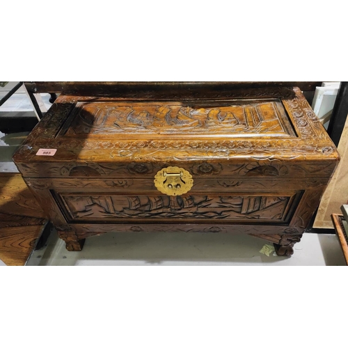 985 - An oriental small carved wood chest