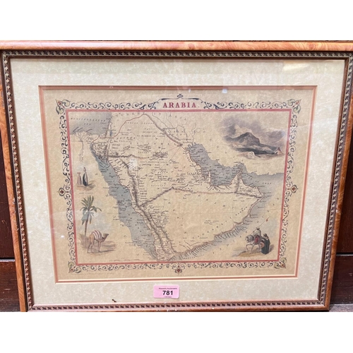 781 - J Rapkin:  'Arabia', hand coloured map, 25 x 31cm, framed & glazed; an antique map of Lanca... 