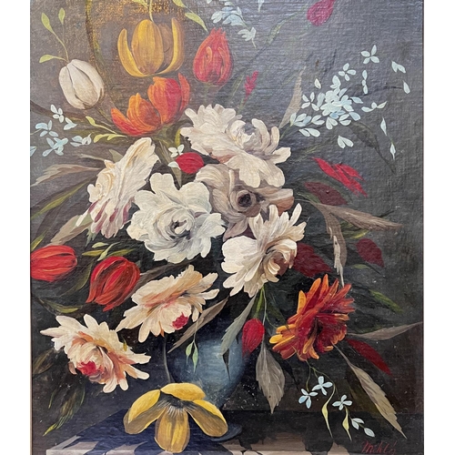 847 - Marcia, Still life of flowers, oil on board, signed, 59 x 44cm, framed and a similar picture