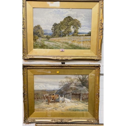 883 - C J Adams:  Cattle by a thatched cottage & A country lane, pair of watercolours, signed, at... 