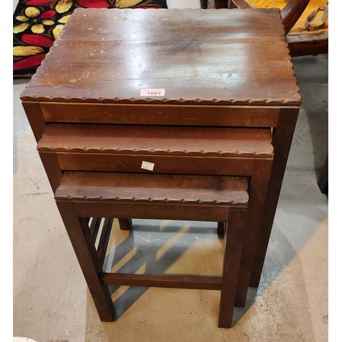 1003 - Arthur Simpson of Kendal:  a nest of 3 solid yew wood tables, 43cm