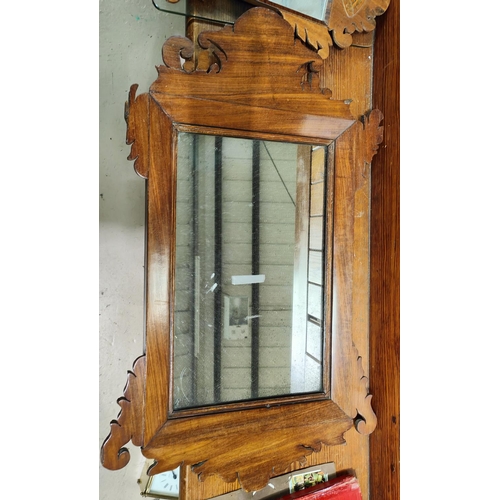 1007 - A small inlaid Sheraton Chippendale style wall mirror, a similar larger mahogany Chippendale style w... 