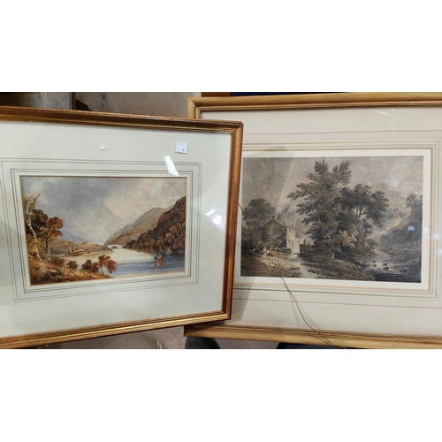 844A - James Bourne, (1773-1854) river landscape with stone houses, watercolour, signed, framed and glazed;... 