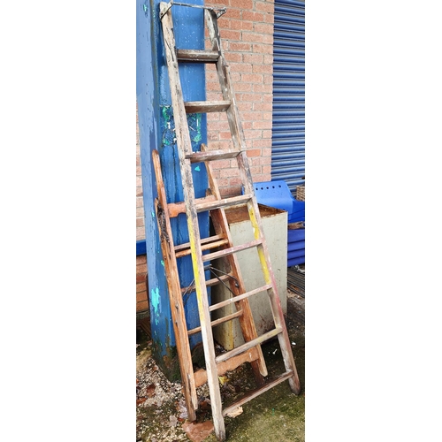 931 - A vintage wooden Simplex decorators A-frame ladder and a single wall ladder (for display purposes on... 