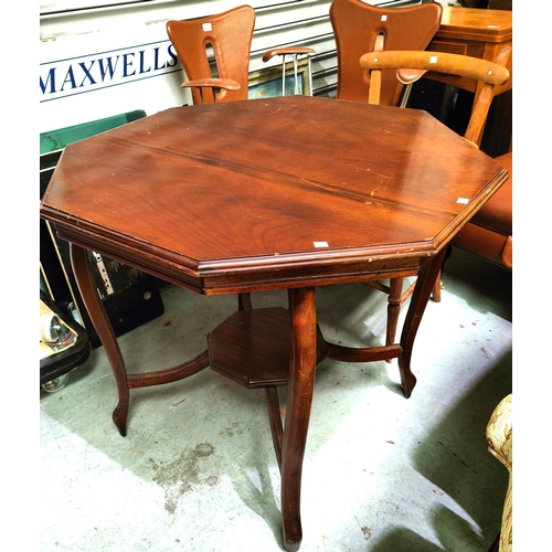 934 - A mahogany shaped top occasional table with shelf under, another similar with octagonal top