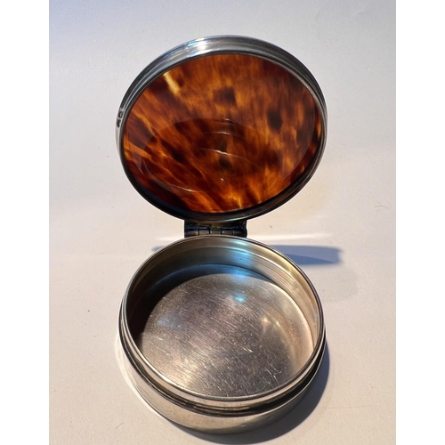 752D - A hallmarked silver and tortoise shell circular pill box