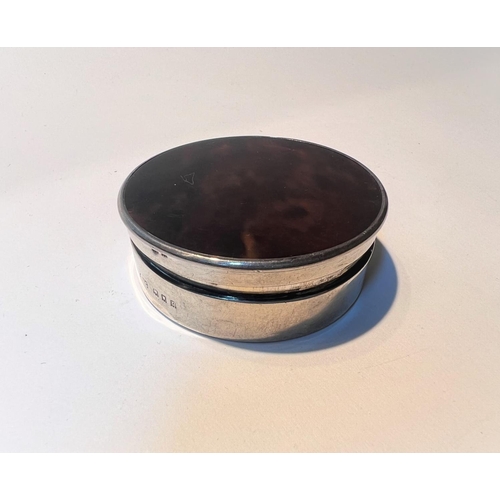 752D - A hallmarked silver and tortoise shell circular pill box