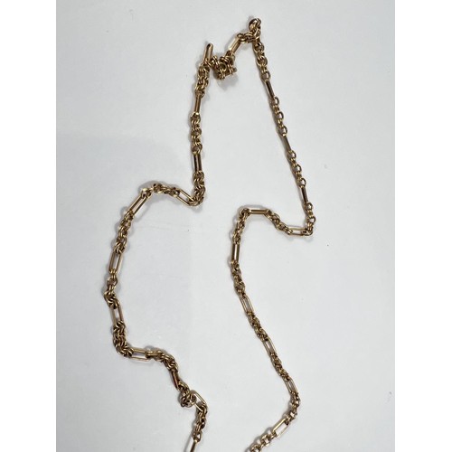 711 - A 9ct  yellow gold chain formed from alternating triple and elongated links, st. 375, 11.4gm, length... 