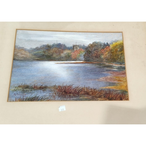 835 - G Goodall, River landscape with swans, water colour, signed, 25 x 40cm, framed and 6 other rural wat... 