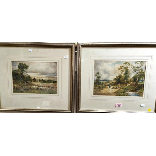 888 - William Manners rural scenes harvesting and driving sheep, pair of watercolours signed 23 x 31cm fra... 