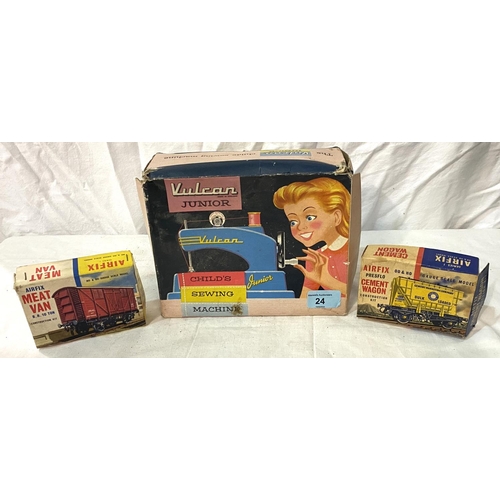 24 - A boxed vintage Vulcan Child's Junior model Sewing machine, two boxed Airfix construction kits