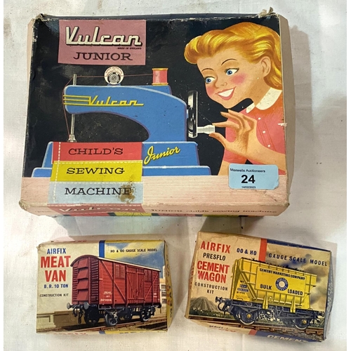 24 - A boxed vintage Vulcan Child's Junior model Sewing machine, two boxed Airfix construction kits