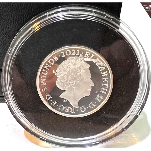 242 - A 2021 'domed' silver proof £5 coin commemorating the 150th anniversary of the Royal Albert Hall, bo... 