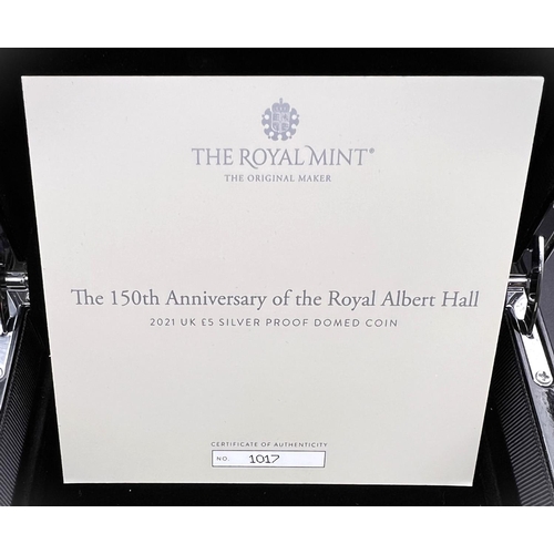 242 - A 2021 'domed' silver proof £5 coin commemorating the 150th anniversary of the Royal Albert Hall, bo... 