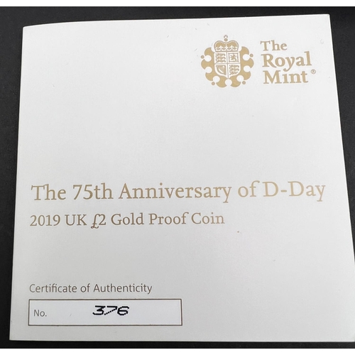 244 - A 2019 75th anniversary of D-Day, gold proof £2 coin with C.O.A and boxed