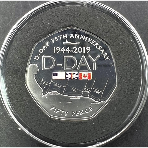 246 - A 2019 Gibraltar 75th Anniversary of D-Day gold proof 50p coin (missing C.O.A) and a similar silver ... 