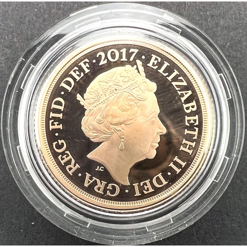 248 - A 2017 gold preof sovereign commemorating the 200th anniversary of the modern sovereign, with box an... 