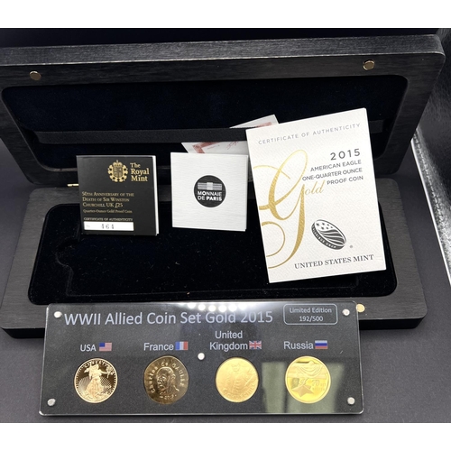 261 - WWII Allied gold coin set 2015, comprising the countries USA, France, UK and Russia with each coin c... 