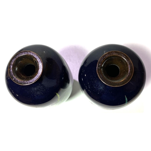 408 - A pair of Japanese dark blue cloisonne 